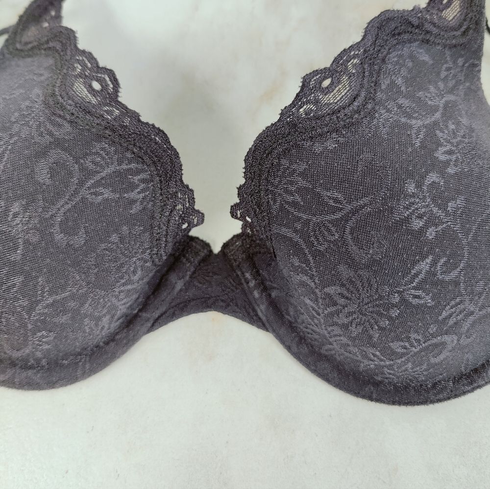 Maidenform One Fabulous Fit Demi Unlined T-shirt Bra Black Floral Jacquard, 34B - Picture 5 of 11
